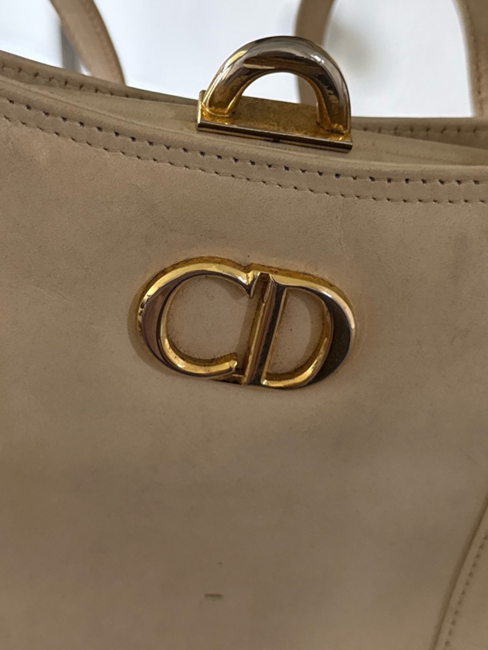 Cream Leather Shoulder Tote with Gold Hardware - Picture 2 of 10